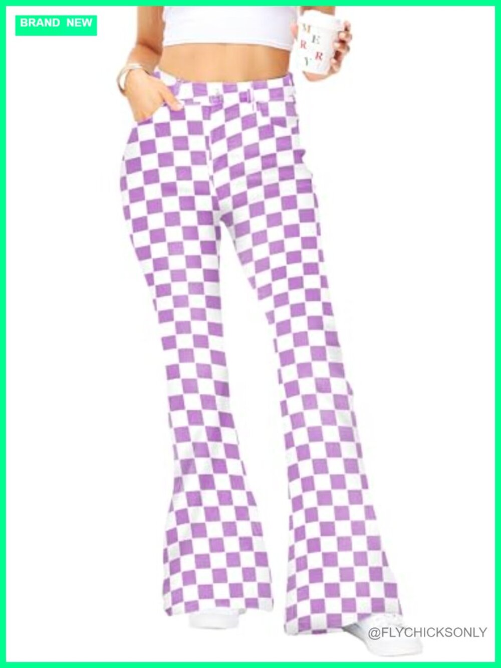 High Waisted Plaid Flare Bell Bottom Jeans Stretch Cotton Denim Pants